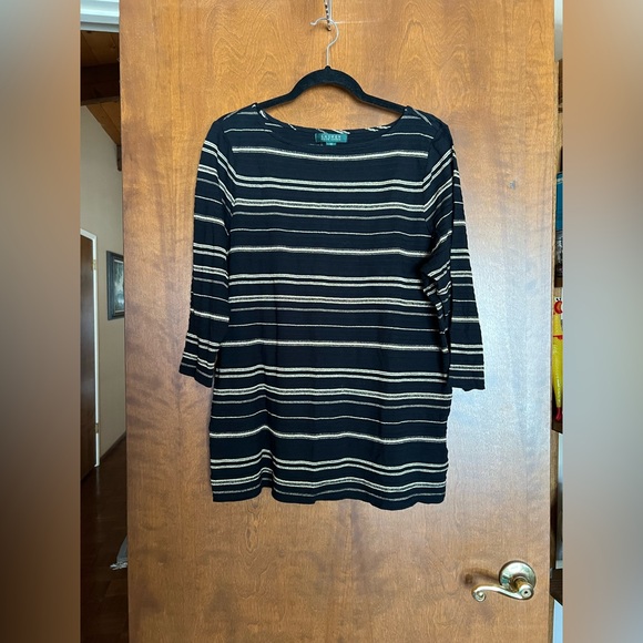 Ralph Lauren Tops - Ralph Lauren Black and Sparkly Gold Striped Long Sleeve Top